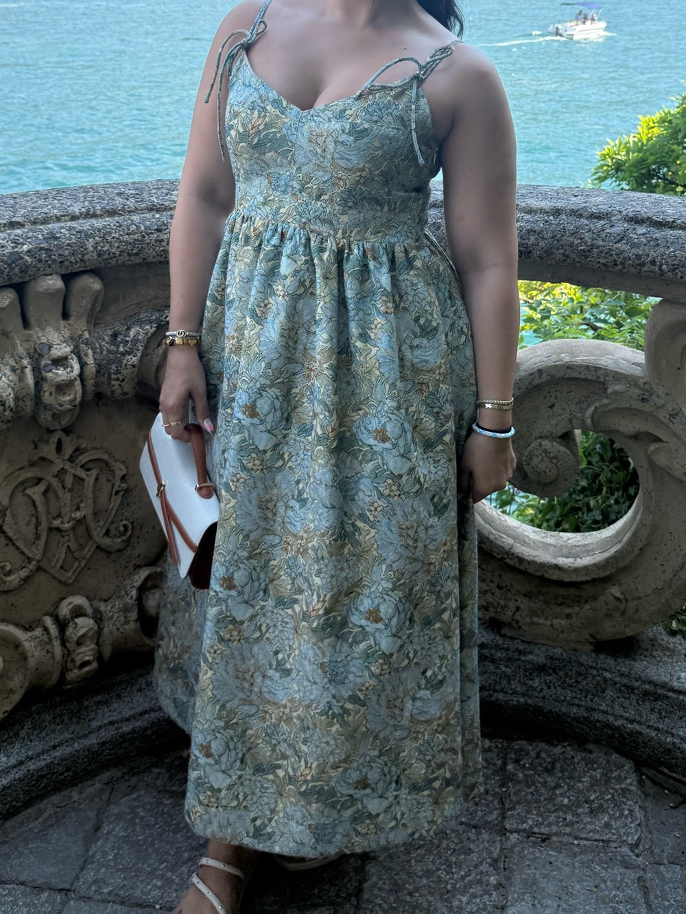 Jacquard Floral Maxi Dress with Spaghetti Straps